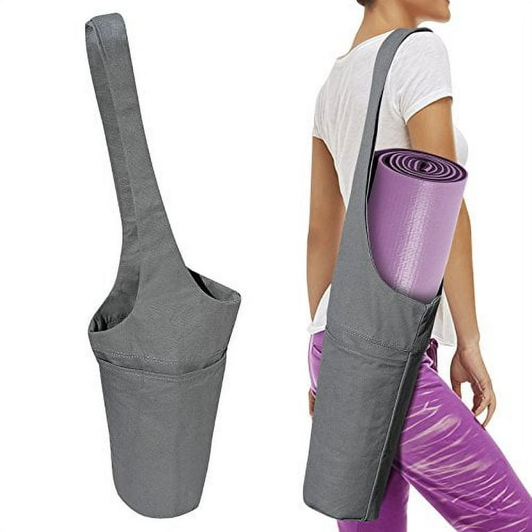 Sunrise Yoga Mat Bag, Cotton Yoga Mat Carrier W/Large Side Pocket and  Zipper Packet, Gray
