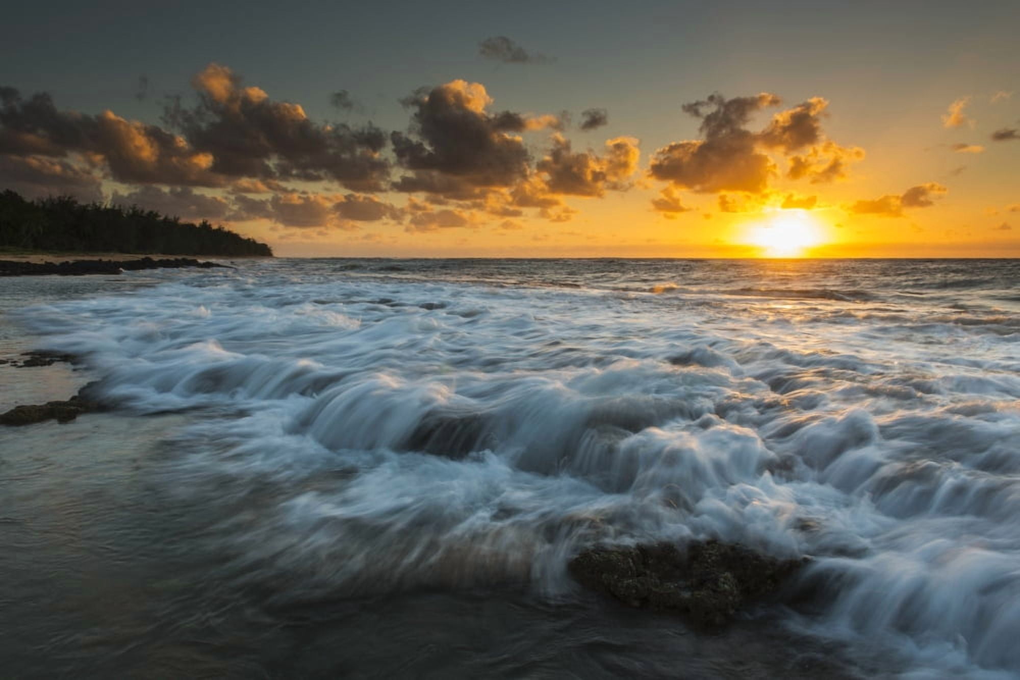 Sunrise and surf on the east coast of Kauai Kauai Hawaii United States of America Canvas Art - Carl Johnson Design Pics (19 x 12)