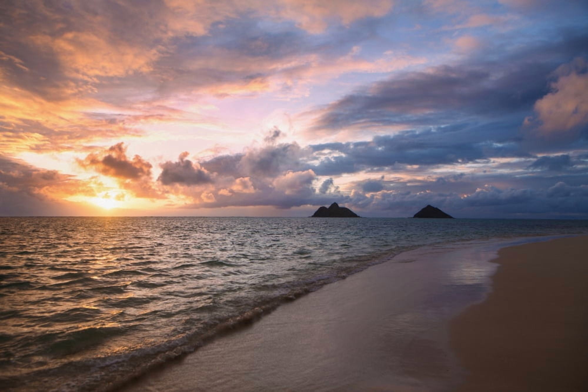 Sunrise at Lanikai beach Kailua Island of Hawaii Hawaii United States of America Canvas Art - Tomas del Amo Design Pics (19 x 12)