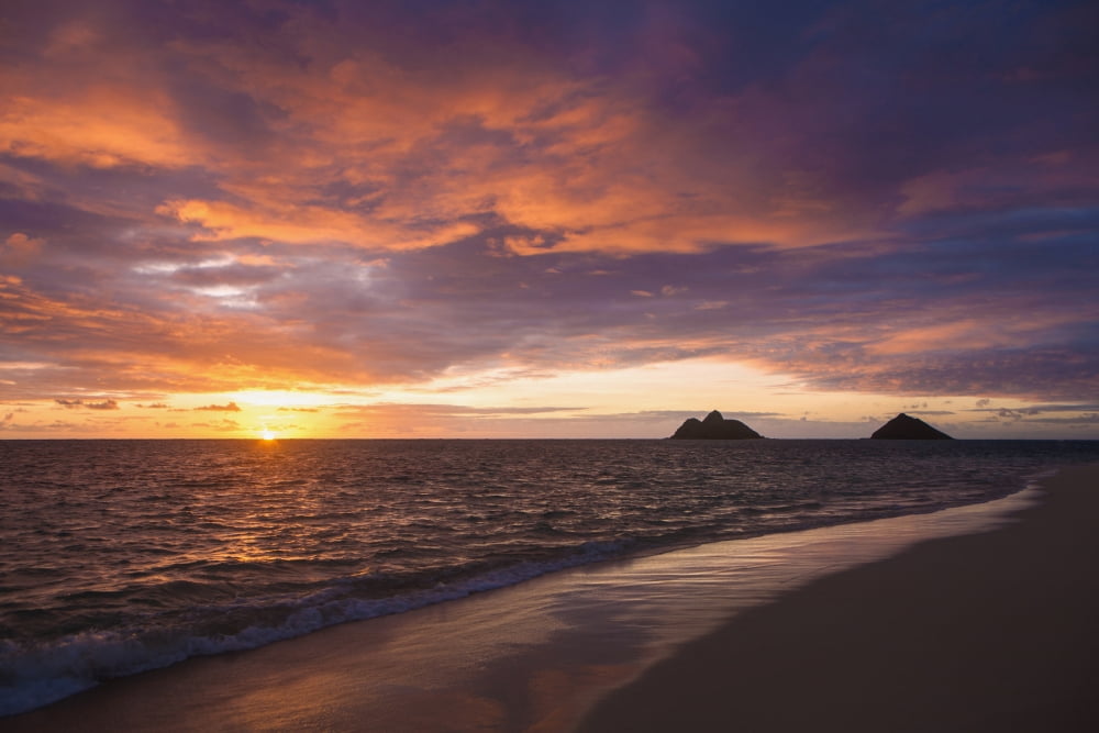 Sunrise at Lanikai beach Kailua Island of Hawaii Hawaii United States of America Canvas Art - Tomas del Amo Design Pics (38 x 24)