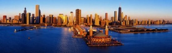 Sunrise at Navy Pier Lake Michigan Chicago Cook County Illinois USA Canvas Art - Panoramic Images (36 x 12)