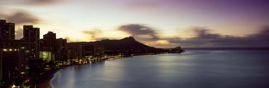 Sunrise at Waikiki Beach Honolulu HI USA Canvas Art - Panoramic Images (36 x 12)