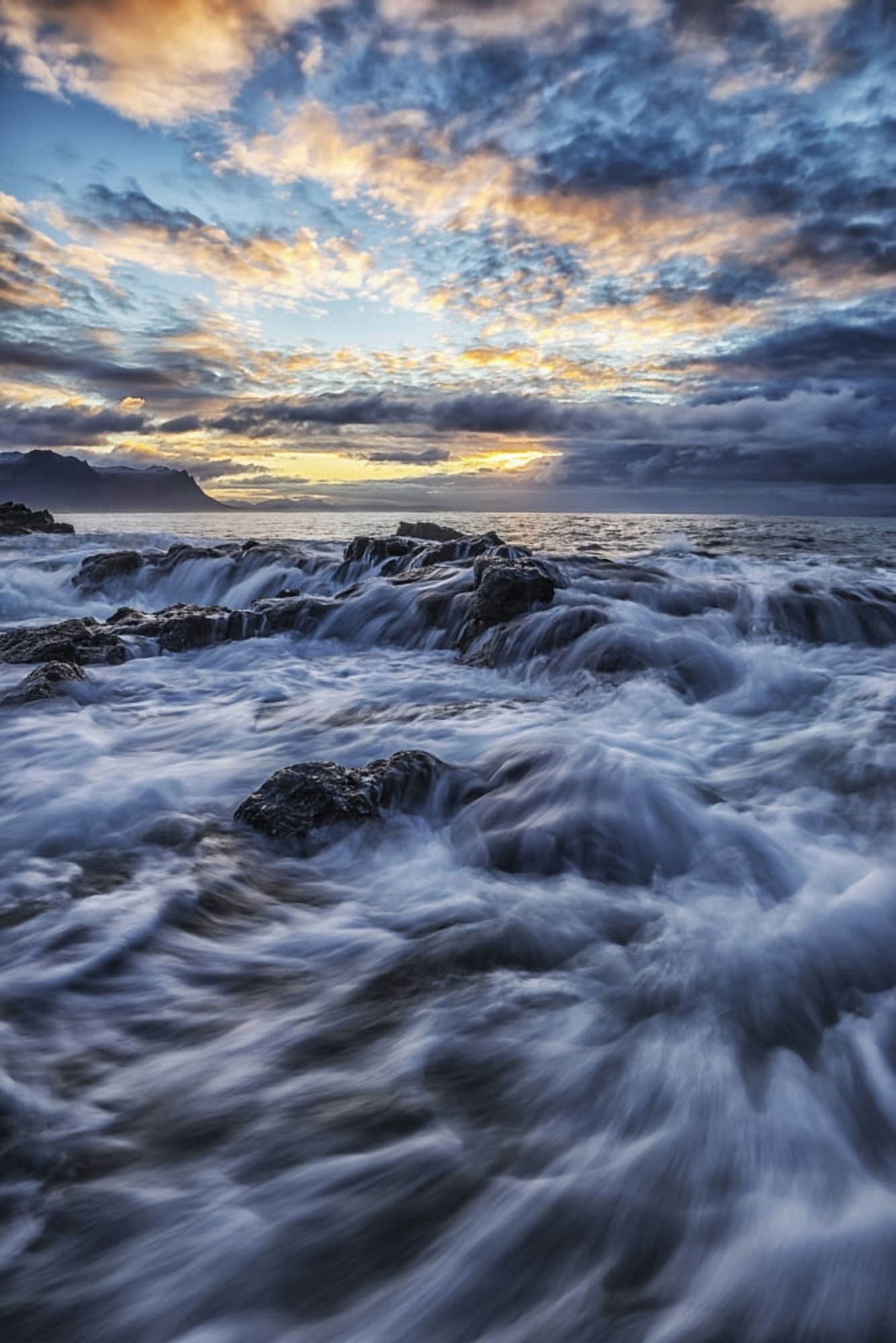 Sunrise colours the skies above the coastline of Iceland Snaefellsness Peninsula Iceland Canvas Art - Robert Postma Design Pics (24 x 38)