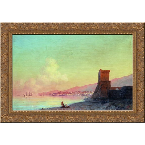 Sunrise in Feodosia 24x19 Gold Ornate Wood Framed Canvas Art by Aivazovsky, Ivan