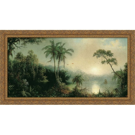 Sunrise in Nicaragua 40x22 Large Gold Ornate Wood Framed Canvas Art by Martin Johnson Heade