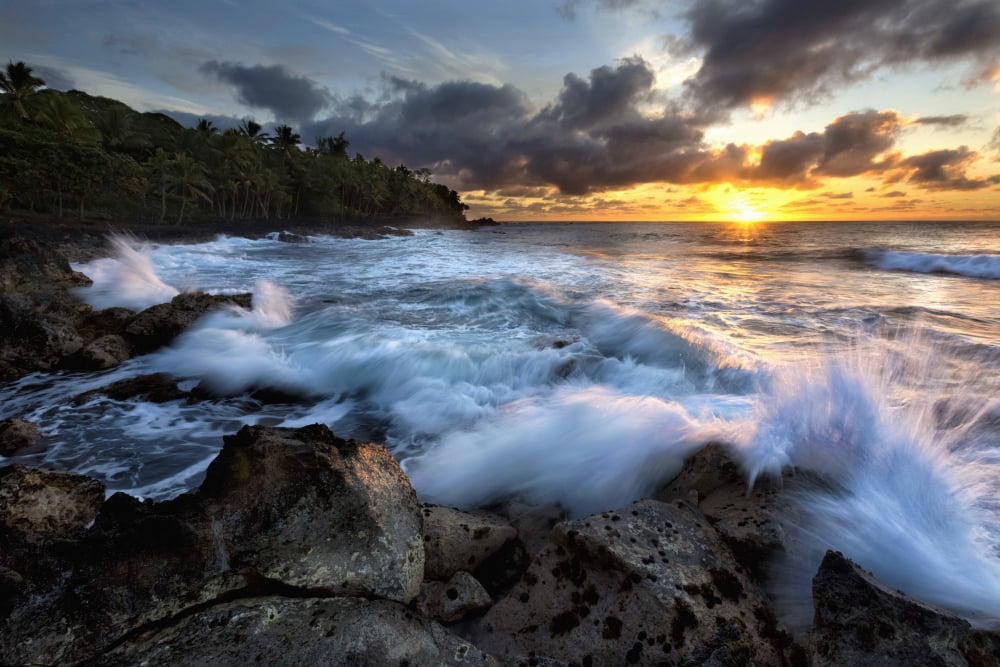 Sunrise over the ocean and a view of the coastline Opihikao Island of Hawaii Hawaii United States of America Canvas Art - Marion Owen Design Pics (38 x 24)