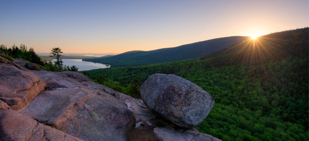 Sunrise on Bubble Rock Acadia National Park Maine USA Canvas Art - Panoramic Images (27 x 9)