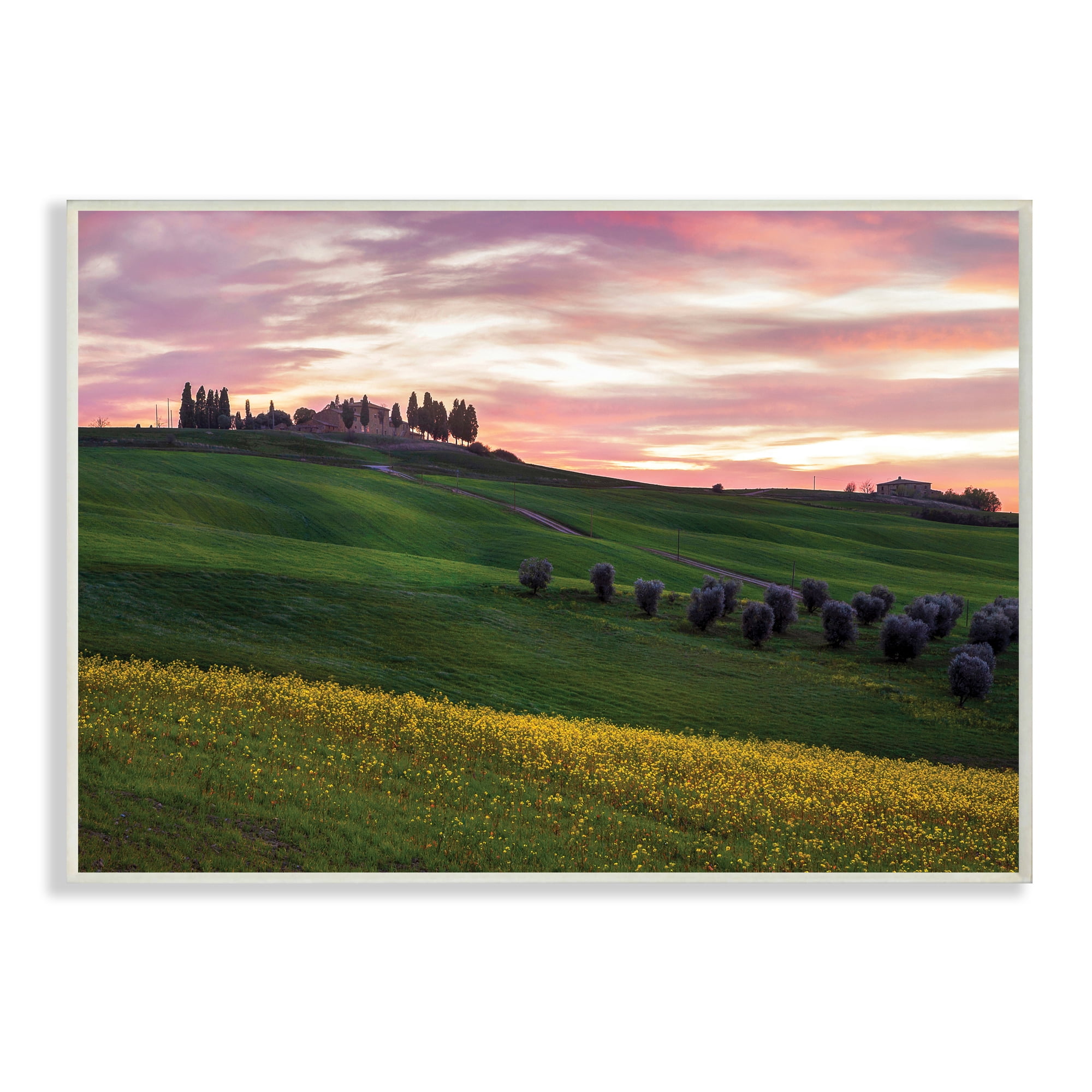 Stupell Industries Sunrise over Countryside Hills Yellow Floral Field,13 x 19,Designed by Dora Artemiadi