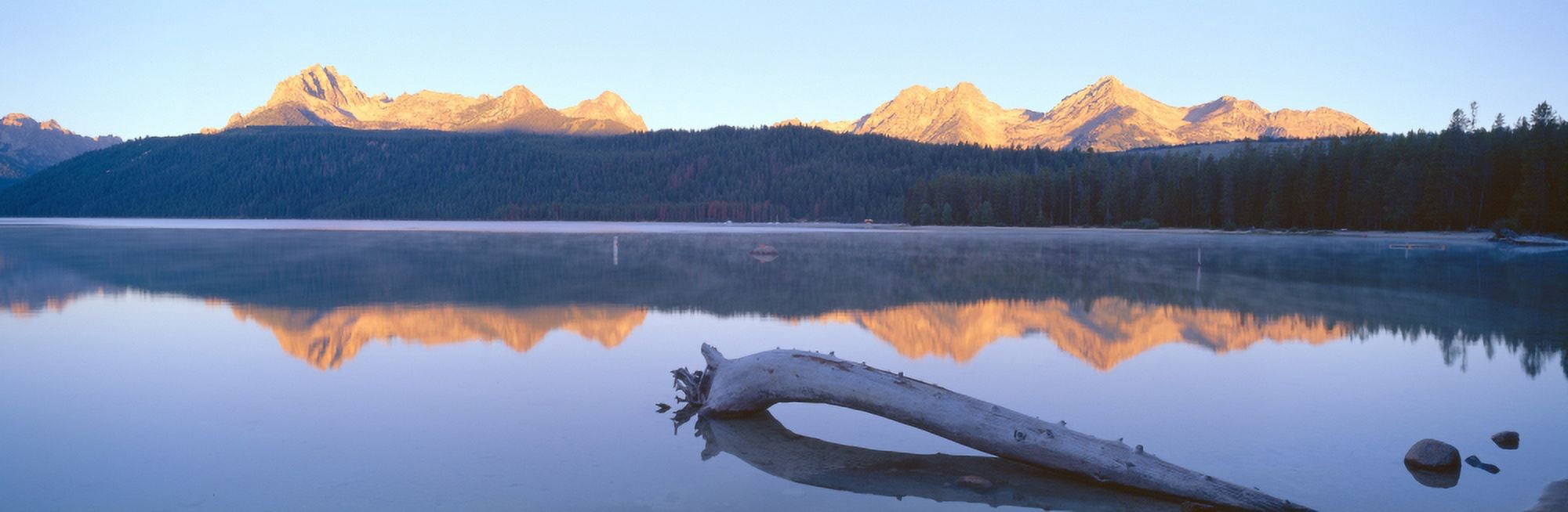Sunrise over Redfish Lake and Sawtooth Mountains Idaho Canvas Art - Panoramic Images (27 x 9)