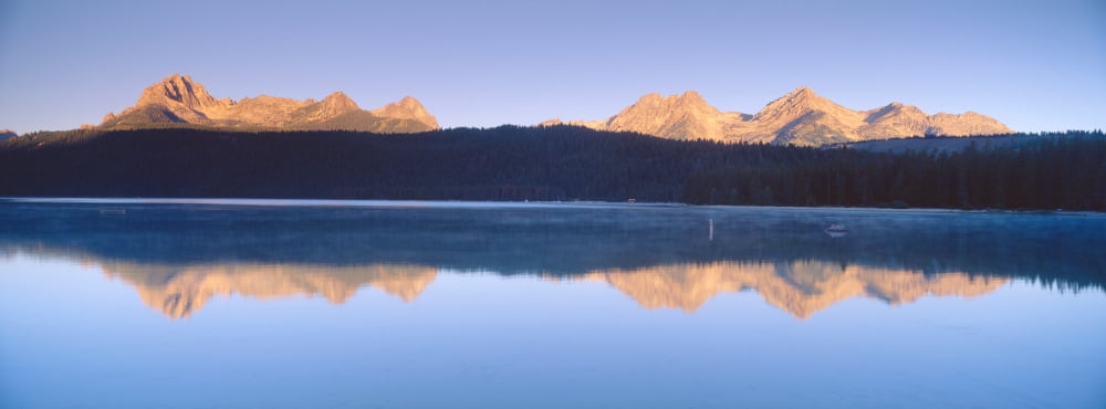 Sunrise over Redfish Lake and Sawtooth Mountains Idaho Canvas Art - Panoramic Images (36 x 12)
