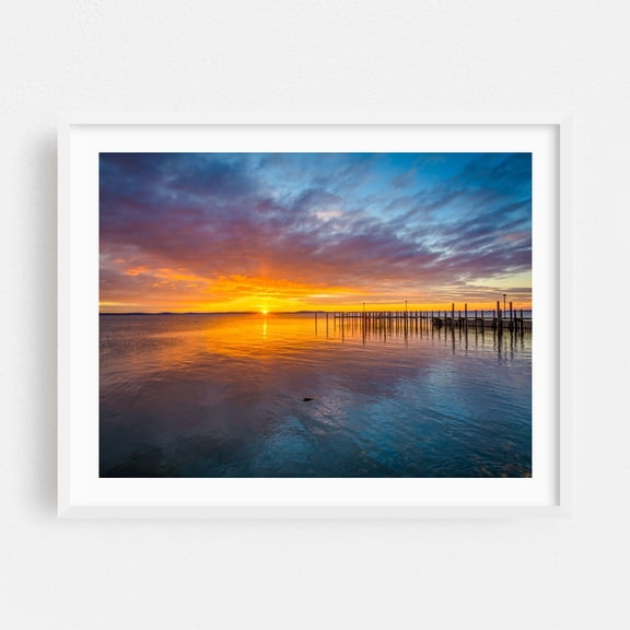 Sunrise over The Bay - Havre de Grace Maryland Photography Sunset Landscape Ocean Scenic Nature White Framed Wall Art Print 5 x 7 inches
