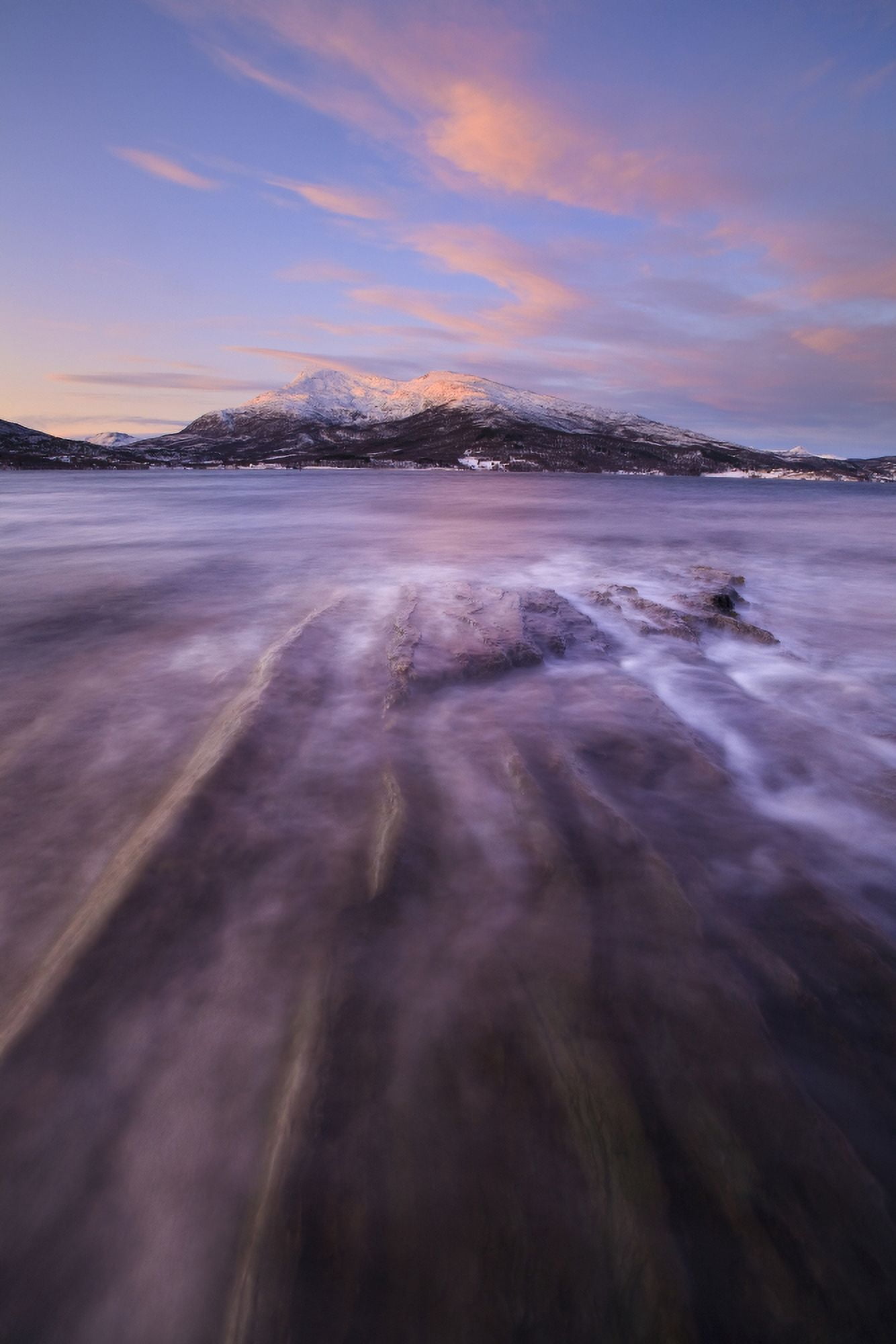 Sunrise over Tjeldsundet in Troms County Norway Canvas Art - Arild HeitmannStocktrek Images (12 x 18)