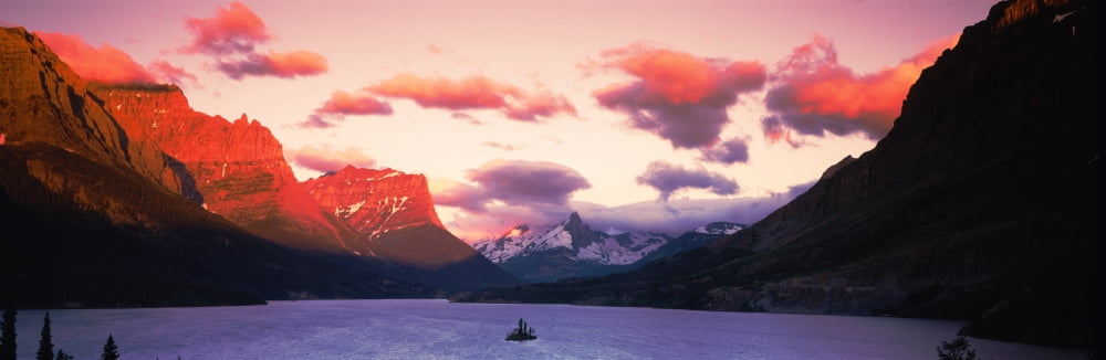 Sunrise over a lake St Mary Lake Glacier National Park Montana USA Canvas Art - Panoramic Images (36 x 12)