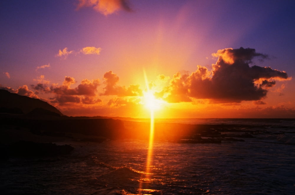 Sunrise over ocean Sandy Beach Park Oahu Hawaii USA Canvas Art - Panoramic Images (9 x 27)