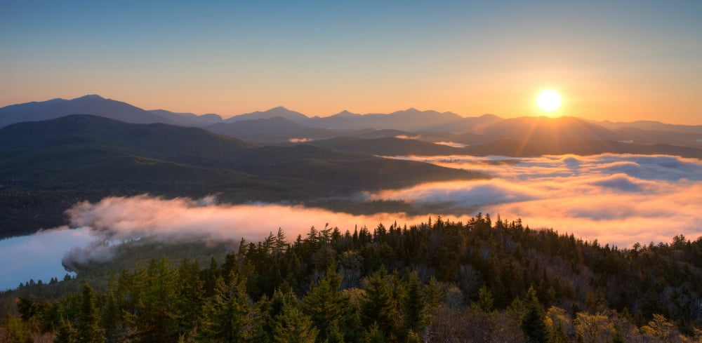 Sunrise over the Adirondack High Peaks from Goodnow Mountain Adirondack Park New York State USA Canvas Art - Panoramic Images (36 x 12)