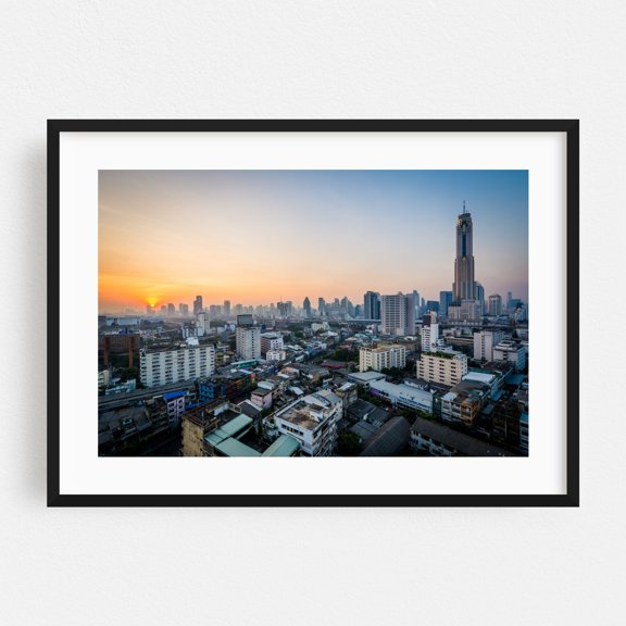 Sunrise over the Ratchathewi District - Bangkok Thailand Photography Black Framed Wall Art Print 12 x 18 inches