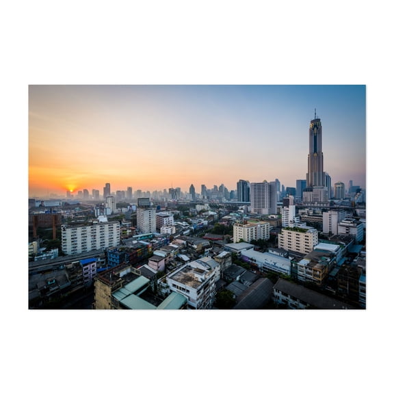 Sunrise over the Ratchathewi District - Bangkok Thailand Photography Unframed Wall Art Print 5 x 7 inches