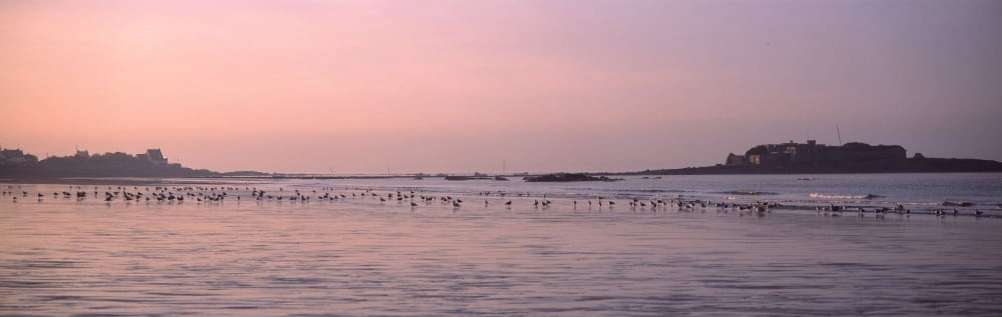 Sunrise over the beach Fort Bloque Beach Guidel Morbihan Brittany France Canvas Art - Panoramic Images (27 x 9)