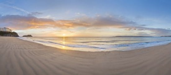 Sunrise over the sea Tenby Pembrokeshire Wales Canvas Art - Panoramic Images (30 x 14)