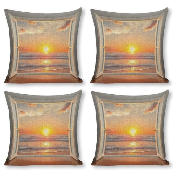 Sunrise over the sea behind the door Linen toss pillowcase decoration pillowcase gifting preferred 18x18 inch cushion cover 4 sets sofa pillowcase sofa bedroom living room car