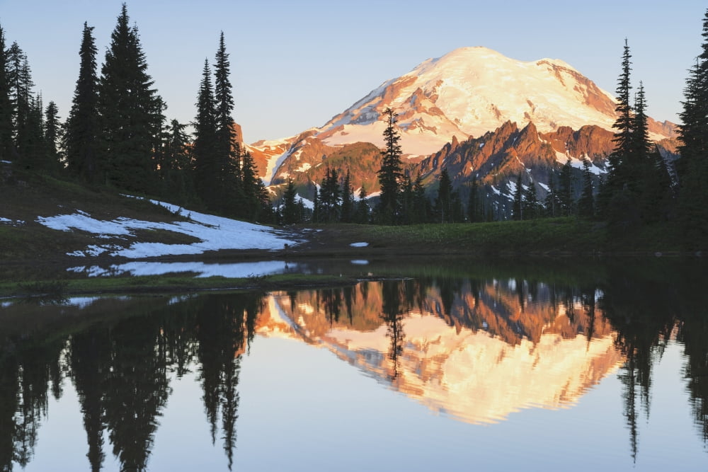 Sunrise over a small reflecting pond near tipsoo lake mount rainer national park near seattleWashington united states of america Canvas Art - Stuart Westmorland Design Pics (19 x 12)