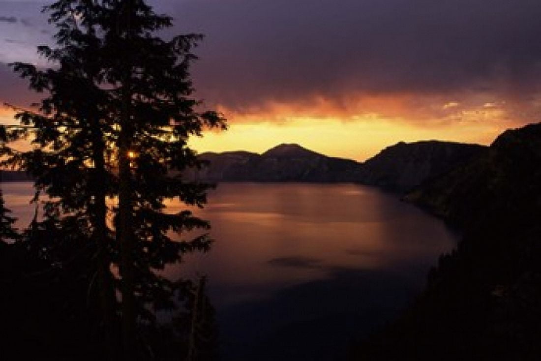 Sunrise view from Discovery Point over Crater Lake Crater Lake National Park Oregon USA Canvas Art - Panoramic Images (36 x 25)