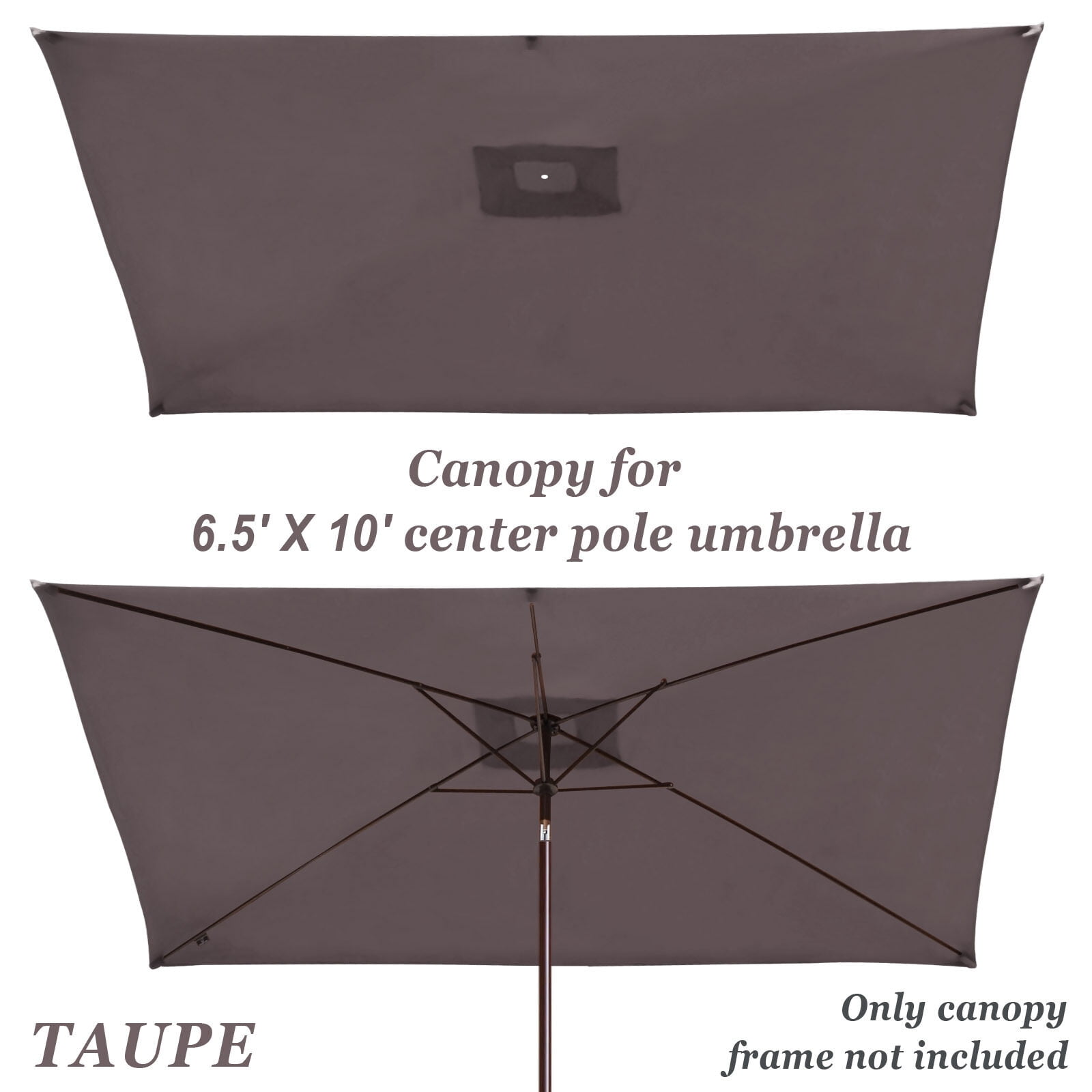Sunrise10 x 6.5ft 6 Ribs Outdoor, Patio Rectangle Parasol Umbrella Cover Canopy, Replacement Cover Top, Taupe (Cover Only, Umbrella Frame not Included)
