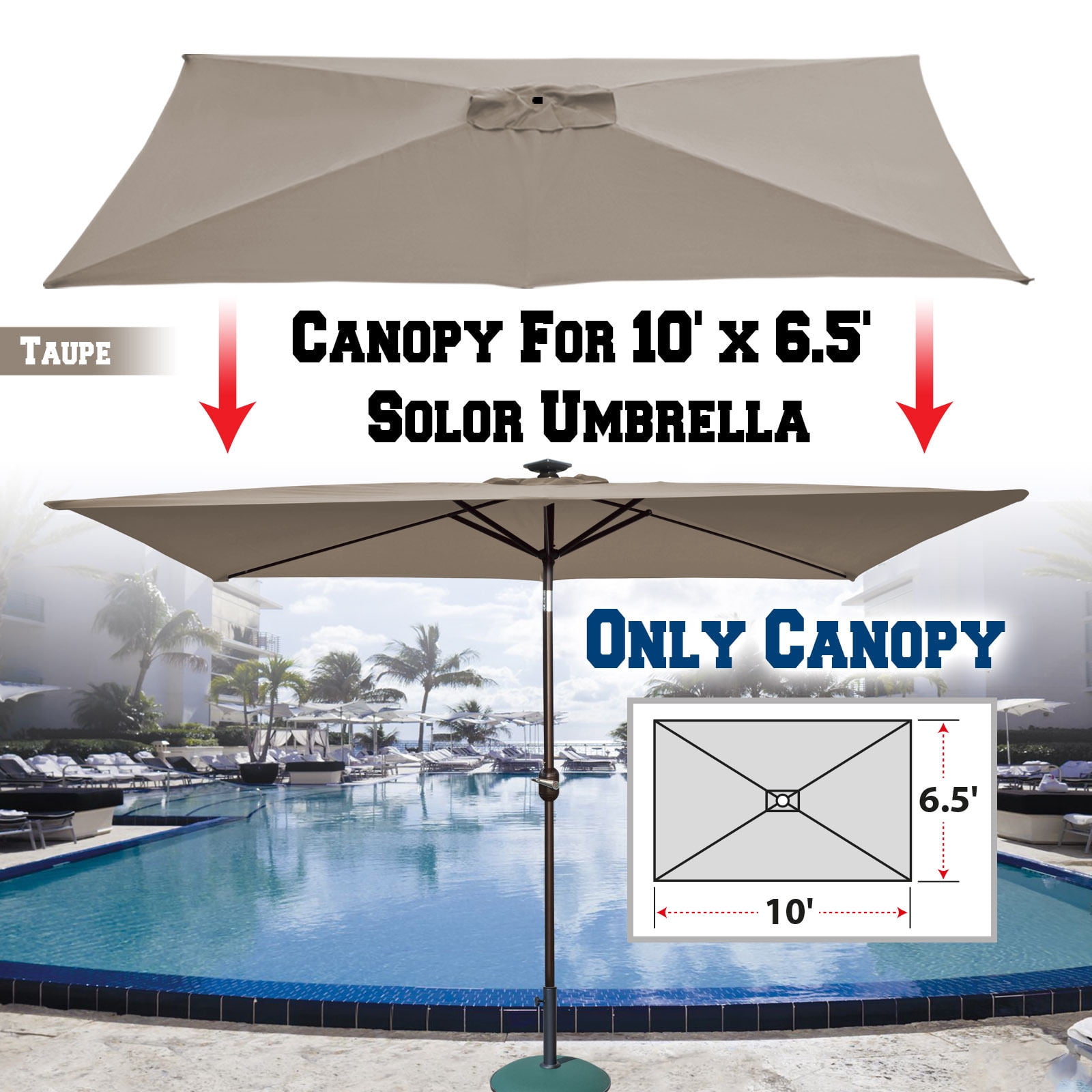 Sunrise 10" x 6.5ft 6-Rib Solar Rectangle Patio Umbrella Cover Canopy Sunrise 10" x 6.5ft 6-Rib Solar Rectangle Patio Umbrella Cover Canopy