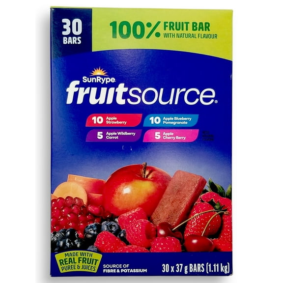 Sunrype Fruitsource 100% Fruit Bar, 30ct X 37g Bars, 4 Flavours