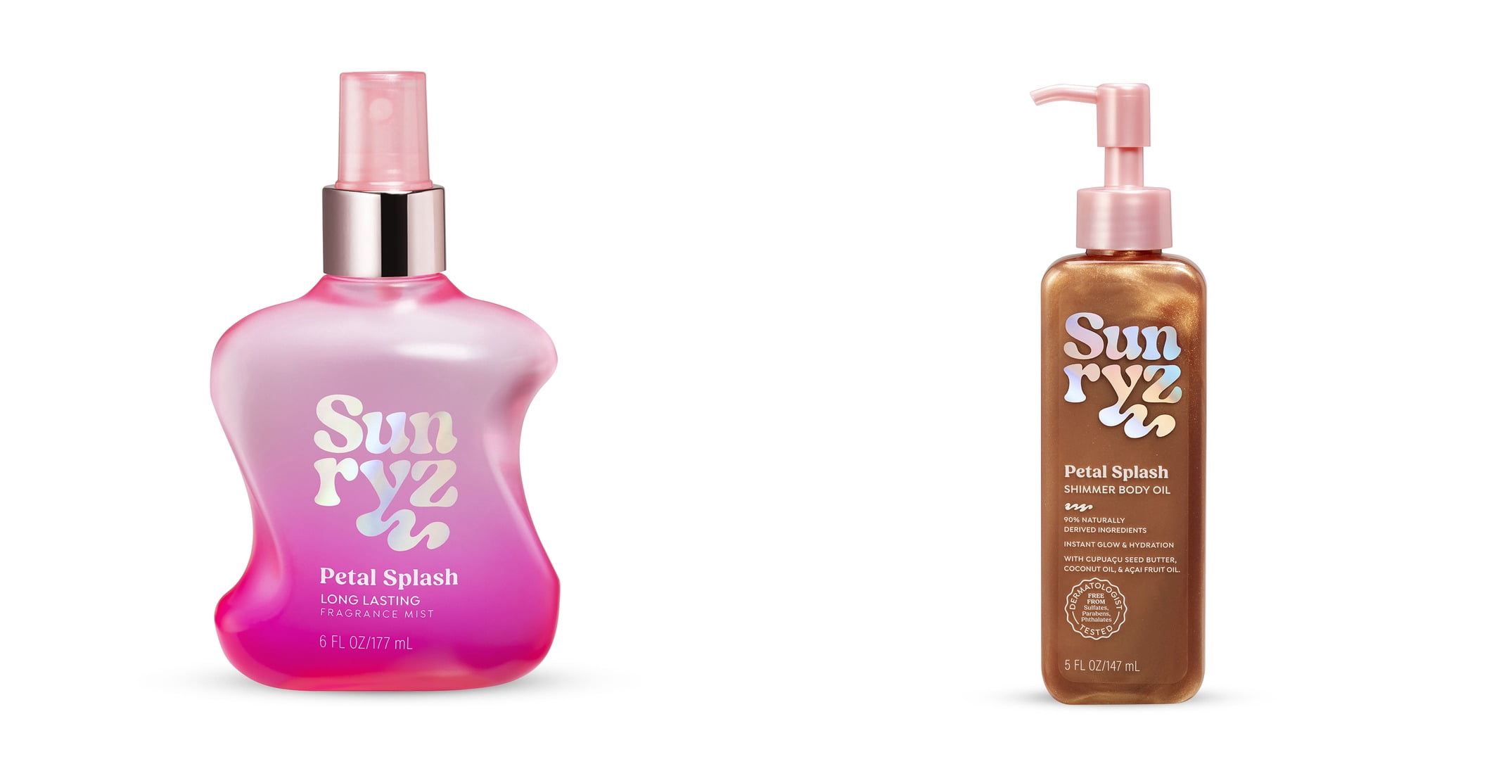 Sunryz Petal Splash Long-Lasting Fragrance Body Mist & Sunryz Petal Splash Shimmer Body Oil, Rose Gold Glow Bundle