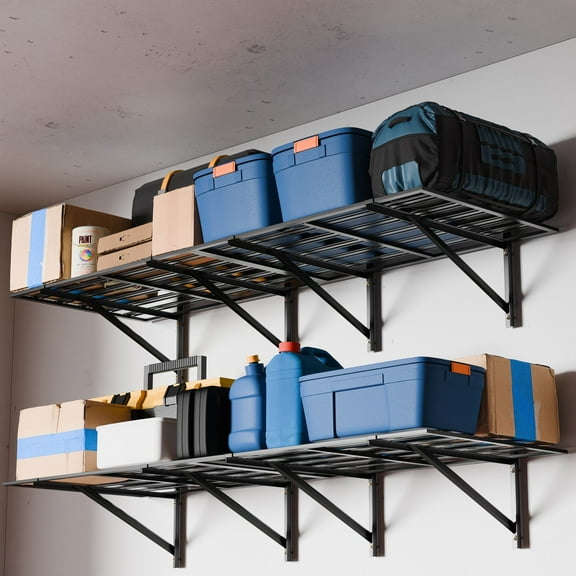 SunsGrove 2-Pack Heavy Duty Wall Shelving (1600LB Capacity) - 24"x72" Adjustable Steel Storage Racks for Garage, Basement, Workshop (Black)