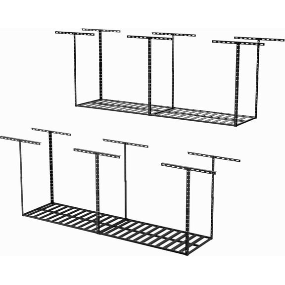 SunsGrove 2x8 Garage Overhead Storage Rack, 2 Pcs Black, Adjustable Ceiling Mount, 800LBS Capacity, 22"-40" Dropdown