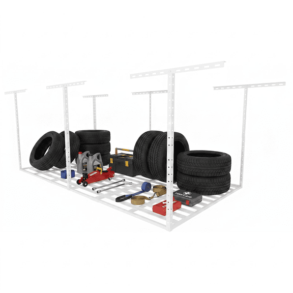 SunsGrove 3×8FT Overhead Storage Rack, 1 Pack, White