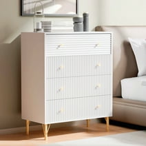 SunsGrove 4 Drawer Chest White Modern Dresser with Fluted Waveform Panel Finish, Storage Cabinet for Bedroom, Hallway, Children Room, and Living Room