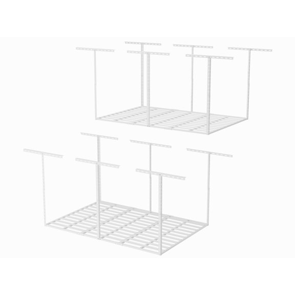 SunsGrove 4x6 Overhead Garage Storage Rack, Adjustable Organization System, Heavy-Duty Metal Ceiling Racks, 800lbs Weight Capacity, Black, Classic Series, 2 Pcs White