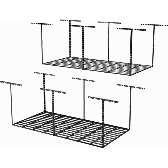 SunsGrove 4x8 Garage Overhead Storage Rack, 2 Pcs Black, Adjustable Ceiling Mount, 800LBS Capacity, 22"-40" Dropdown