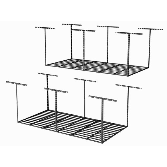 SunsGrove 4x8 Garage Overhead Storage Rack, 2 Pcs Black, Adjustable Ceiling Mount, 800LBS Capacity, 22"-40" Dropdown