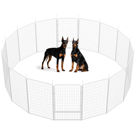 SunsGrove Dog Playpen with 2 Wider Doors,50 inch 16 Panels Non Slip Play Dog Pen for Free and Safe, Heavy Duty Anti-Rust Pet Pen for Indoor, Courtyard, RV Camping for Large Dogs, White