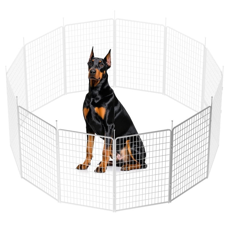 SunsGrove Dog Playpen, 50 inch 4 Panels Non Slip Play Dog Pen for Free and Safe, Heavy Duty Anti-Rust Pet Pen for Indoor, Courtyard, RV Camping for Large Dogs, White