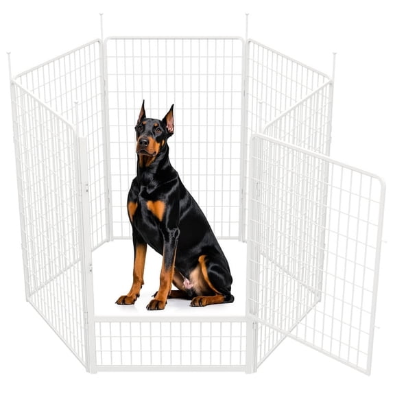 SunsGrove Dog Playpen with Wider Door, 50 inch 6 Panels Non Slip Play Dog Pen for Free and Safe, Heavy Duty Anti-Rust Pet Pen for Indoor, Courtyard, RV Camping for Large Dogs, White