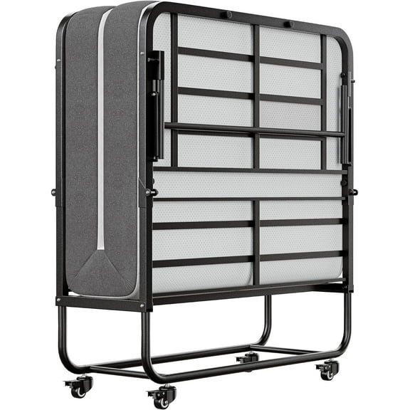 SunsGrove Twin Folding Bed with Mattress, 75" x 38" Foldable Guest Bed, Portable Rollaway Bed with 5" Memory Foam Mattress, Space-Saving Sturdy Metal Frame