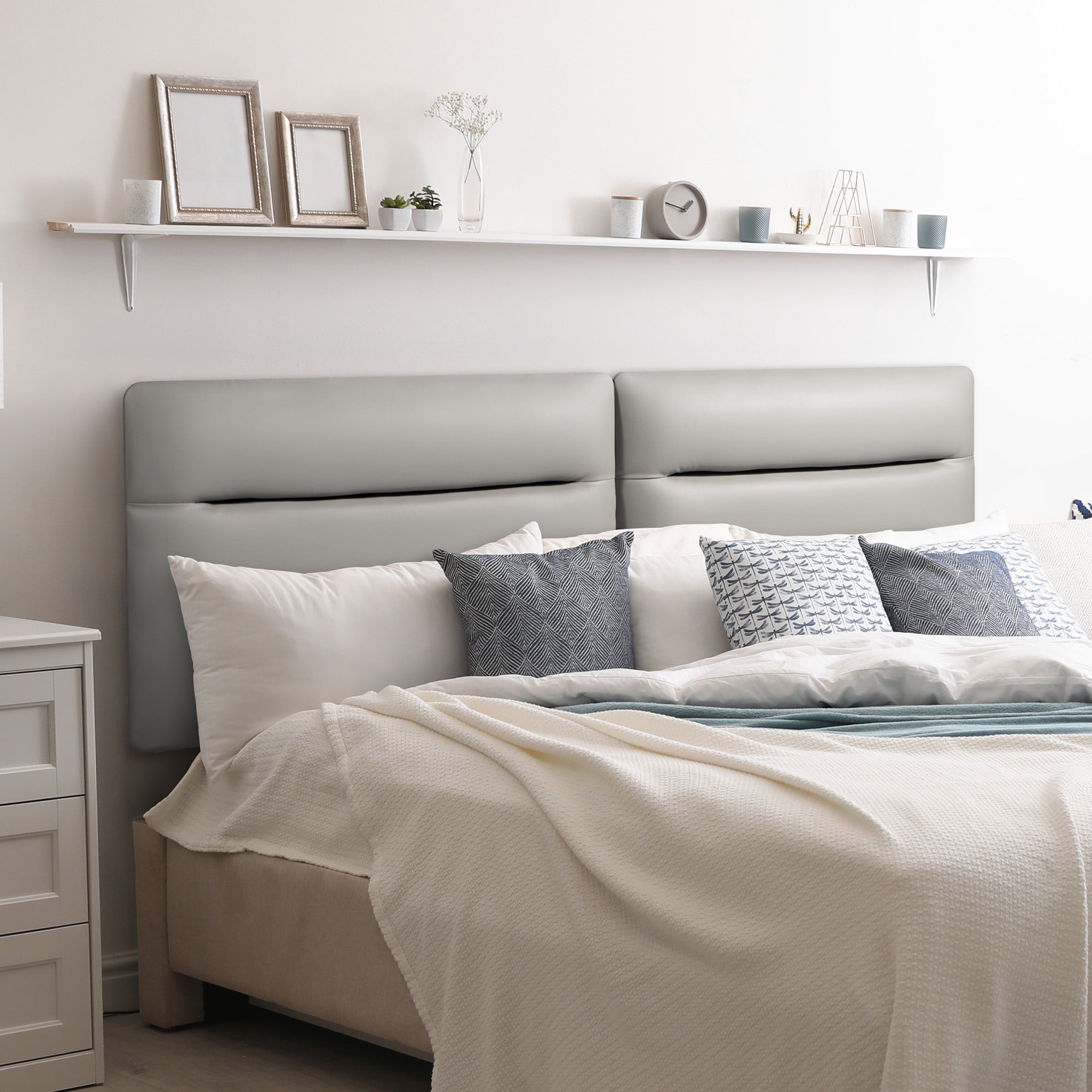Grey leather headboard queen deals