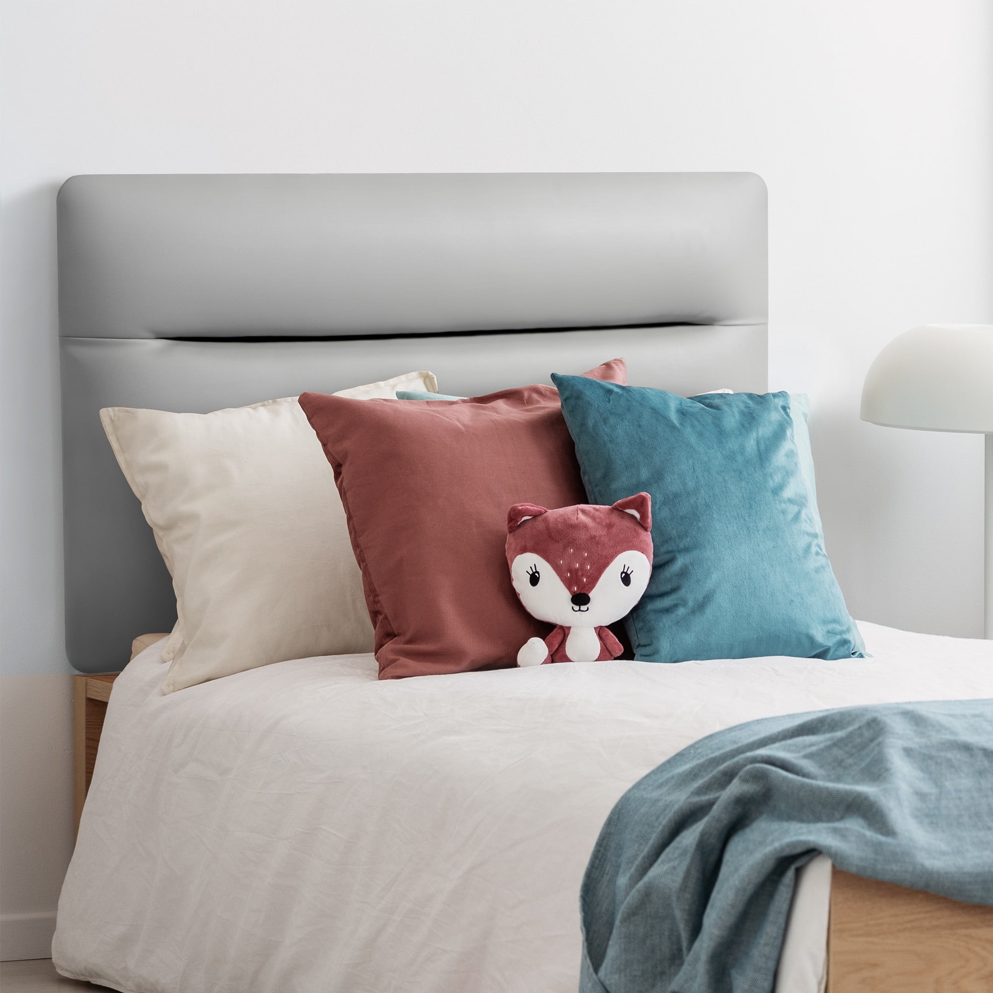 SunsGrove Wall Mount Faux Leather Headboard for Twin Size Bed Modern Style Upholstered Headboard Adjust Height Freely Easy to Assemble Light Grey