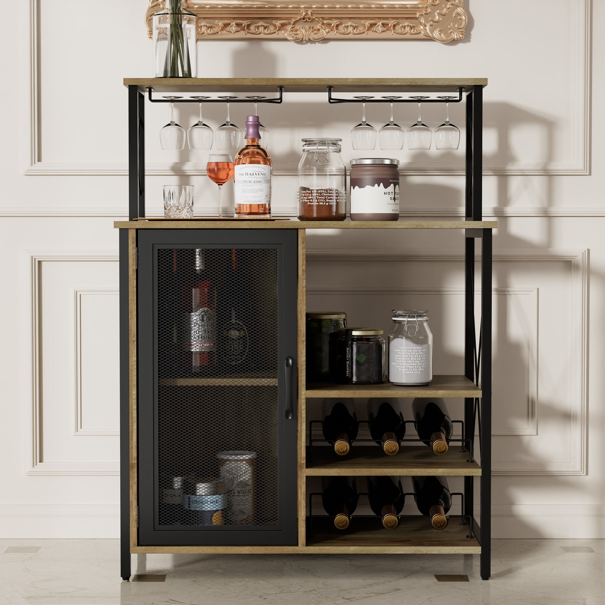 SunsGrove Wine Bar with Removable Wine Rack, Coffee Bar