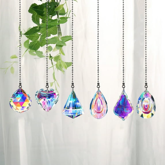 Sunsanly 1/6Pcs Hanging Crystals for Windows, Suncatcher Prism with Chain Colorful Sun Catcher Beads Kit Bulk Rainbow Maker for Home Office Garden Decoration Window Decorations Decor