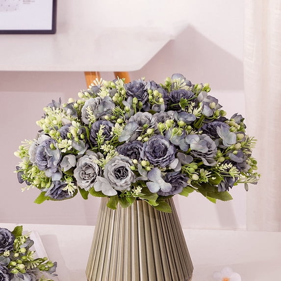 Sunsanly 1 Bunch Artificial Flowers, Fake Peony Silk Hydrangea Bouquet Decor Plastic Carnations Realistic Flower Arrangements Wedding Decoration Table Centerpieces