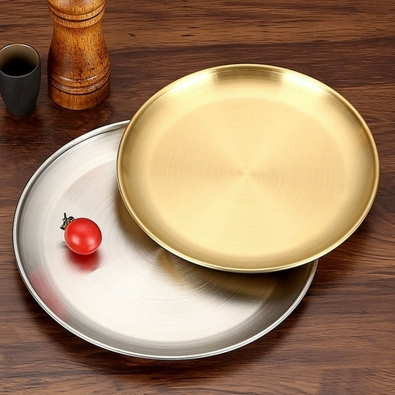 Sunsanly Barbecue Plate Stainless Steel Dinner Plates Round Thickened Salad Plates Home Kitchen Bbq Salad Serving Plate Tablewear Fruit Bowl