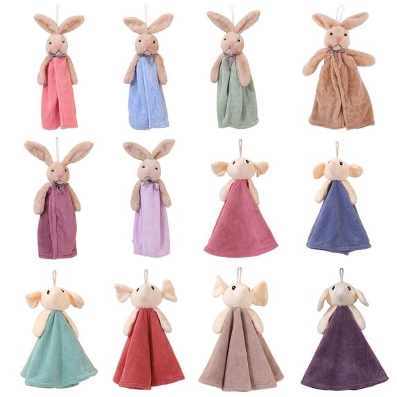 Sunsanly Hand Bath Towel Kitchen Towels Dish Cloth Soft Microfiber Coral Velvet Fleece Child Hand Towel - Hanging Loop - Machine Wash Ultra Absorbent Fast Drying(Cartoon Rabbit)