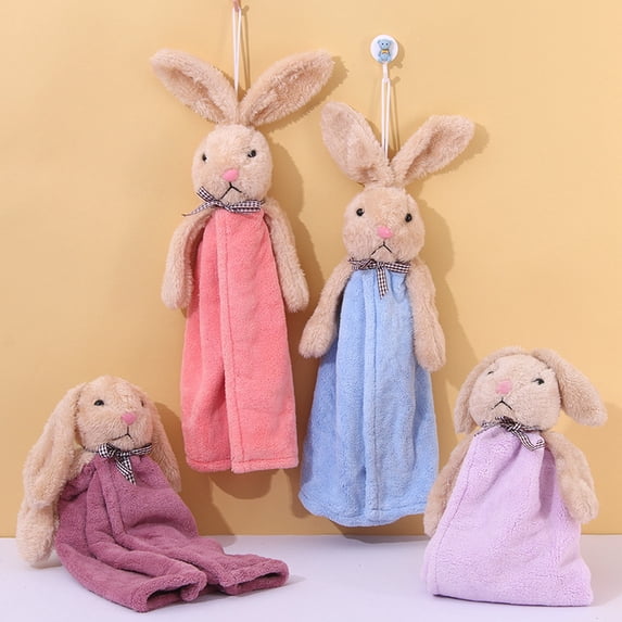 Sunsanly Hand Bath Towel Kitchen Towels Dish Cloth Soft Microfiber Coral Velvet Fleece Child Hand Towel - Hanging Loop - Machine Wash Ultra Absorbent Fast Drying(Cartoon Rabbit)