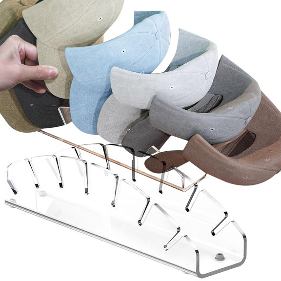 Sunsanly Hat Stand for Baseball Caps No Install - Acrylic Hat Holder Display and Organizer for 7 Baseball Caps for Bedroom, Closet, Dresser(Clear)